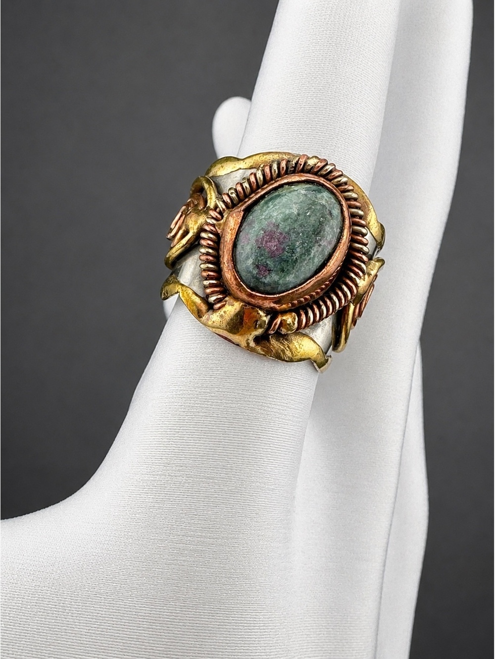 Mixed Metal and Ruby Fuchsite Stone Ring